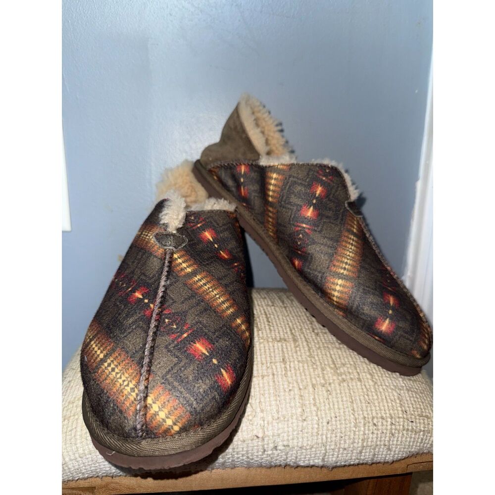Men's Pendleton Couch Cruiser Wool Shearling Aztec Print Slippers | Size 9